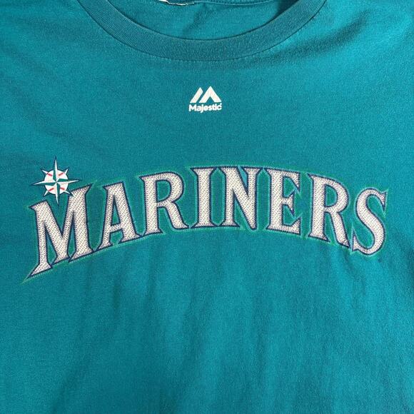 Majestic MLB Seattle Mariners Logo Teal Baseball Short Sleeve T-Shirt Small - Picture 2 of 7